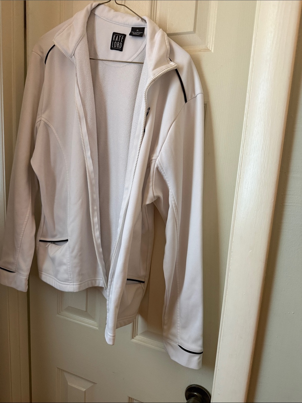 Kate Lord Women's White Zip-Up Jacket with Contrast Piping